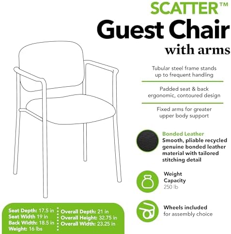 HON Scatter Guest Chair with Arms, Leather Office Chairs, Black