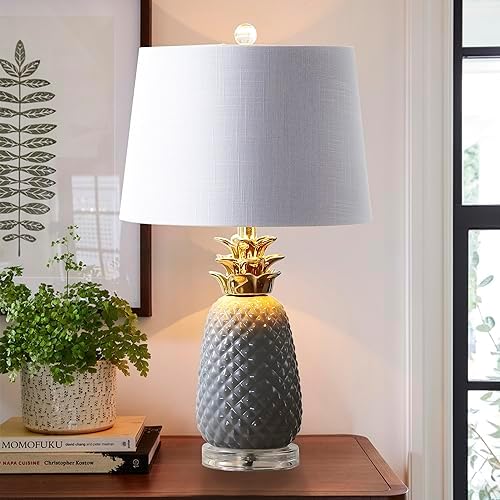 JONATHAN Y Pineapple Ceramic Table Lamp Bedside Nightstand 23", Gray/Gold