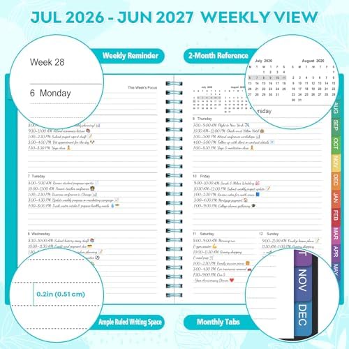 Agenda 2026-2027: Planner Weekly and Monthly, Jul-Jun, 5.5 x 8.2 in, Green