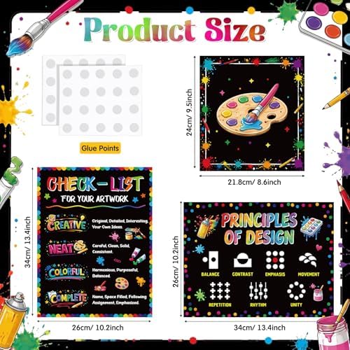 Funrous 17 Pcs Art Classroom Posters Elements of Art Bulletin Board Decor
