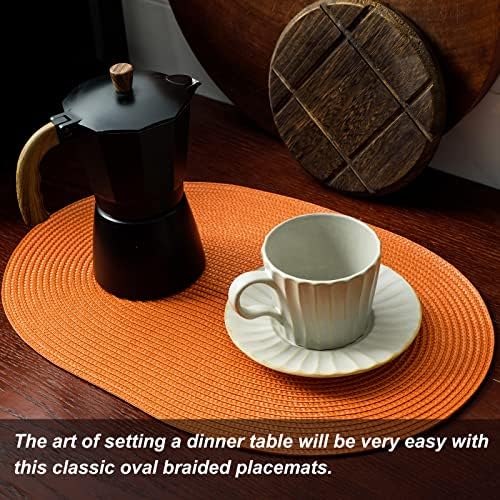 AHHFSMEI Placemats Set of 6 for Dining Table Washable Woven Non-Slip 18x12 inches Placemat Heat-Resistant Durable Table Mats for Dining Table Easy to Clean(Oval Orange,6)