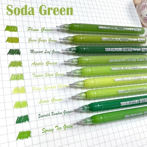 9 Colored Gel Pens Set, 0.6mm Fine Point for Black Paper & White Paper, Pens for Journaling, Adult Coloring Books, Bible, Drawing, Note Taking, Art & Journaling Supplies（Soda Green）
