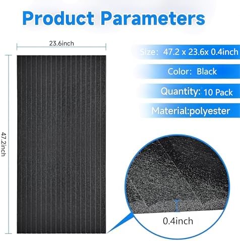Large Acoustic Panels for Wall Sound Proof Sound Dampening Panels for Wall Decor And Ceilings 47.2 x 23.6 x 0.4 Inch Polyester Fiber Noise Absorb Panels for Bedroom Home Studio Office (Black, 10 Pack)