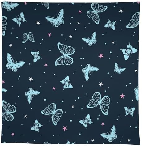 Blue Butterfly Tablecloth, Cartoon Colorful Butterfly Pink Starry Sky Star Print Tablecloth for Camping Indoor Outdoor Decor 60x120in