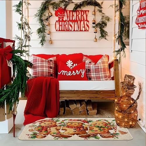 Baccessor Christmas Gingerbread Kitchen Rugs Set of 2,Merry Christmas Xmas Winter Kitchen Mats Washable Non Slip for Floor Hallway Laundry Sink Holiday Home Decor 17x29 and 17x47 Inch