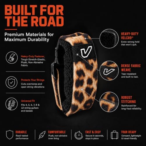 Gruv Gear Fret Wrap & Guitar Mute, Fretwrap for Acoustic, Electric & Bass | String Dampener Recording, Tapping & Practice Accessory (1 Pack, Extra Large Leopard, Fits 7-12 String Bass, Extended