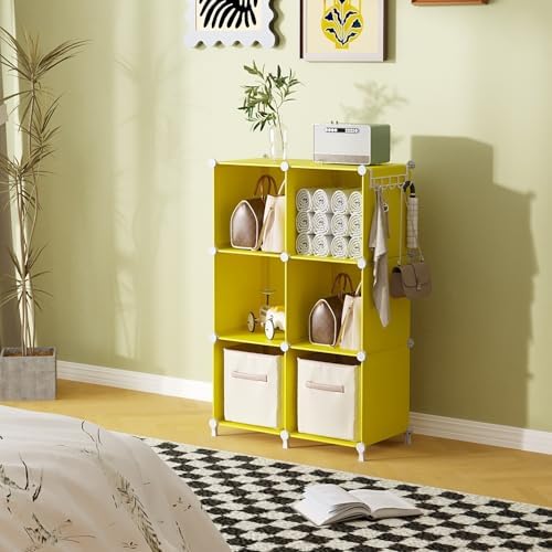 AWTATOS Cube Storage Organizer, 6 Cube Closet Storage Shelves, Yellow
