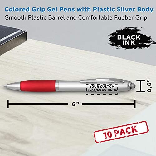 DISCOUNT PROMOS Custom Colored Grip Gel Pens Set of 10, Personalized Bulk Pack - Great for Office, School, Business, Tradeshows, Events - Red