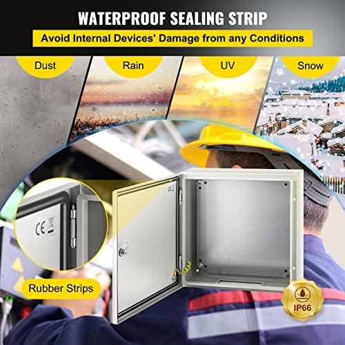 VEVOR NEMA Steel Enclosure, 20 x 20 x 6'' NEMA 4X Steel Electrical Box, IP66 Waterproof & Dustproof, Outdoor/Indoor Electrical Junction Box, with Mounting Plate
