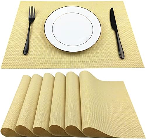 WAZAIGUR Placemats Crisscross Woven Vinyl Place Mats Set of 6 Yellow