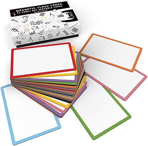 Attractivia Dry Erase Magnetic Labels 2.8 x 1.8 in, Color Borders, Small Dry Erase Magnets, 40-Pack, White Erasable Write-On All-Purpose Labels, for Office, Education, Home, Whiteboard
