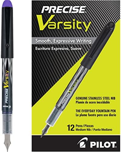 PILOT Precise Varsity Pre-Filled Fountain Pens, 1.0mm, Purple Ink, 12-Pack