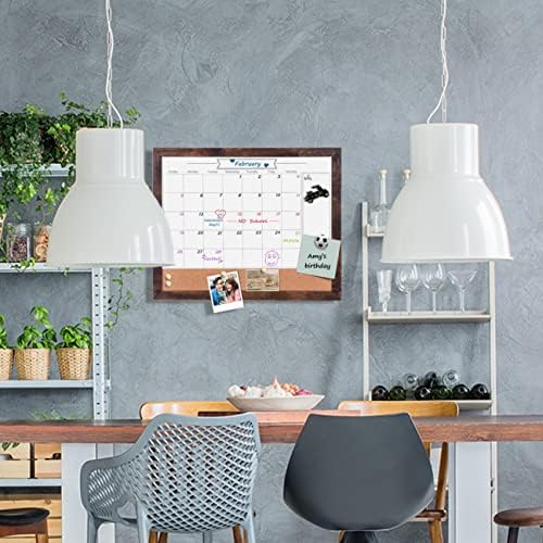 Dry Erase Calendar Whiteboard for Wall, Small Combination Magnetic Dry Erase White Board & Bulletin Board, 13" x 17" Walnut Brown Frame Calendar/Cork Combo Board(WB-3343)