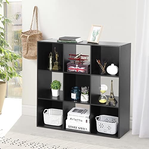 9 Cube Storage Shelf Organizer, Wood Bookshelf Organization Unit, Cube Shelves for Home Office Bedroom Living Room, Black