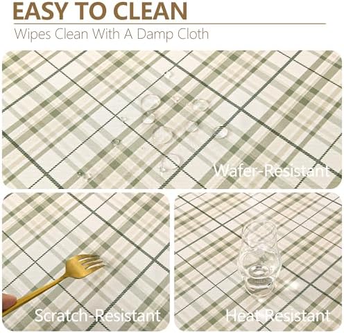 DWCN Checkered Tablecloth, 60 x 84 Inch, Rectangular, Sage Green and White