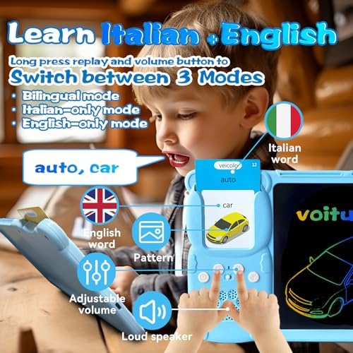 Talking Flash Cards with Writing Tablet - Italian English, Blue