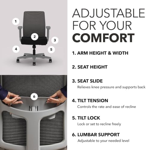 HON Ignition 2.0 Low Back Ergonomic Office Chair, Desk Chair, Black