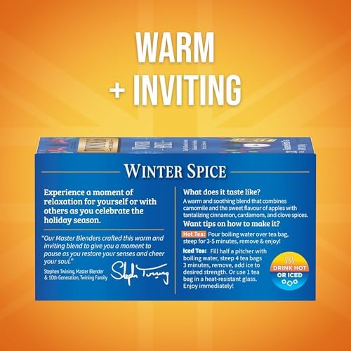 Twinings Winter Spice Herbal Tea Individually Wrapped, 20 Count (Pack of 1), Camomile, Apple, Cinnamon, & Clove, Naturally Caffeine-Free, Enjoy Hot or Iced, 20 Teabags
