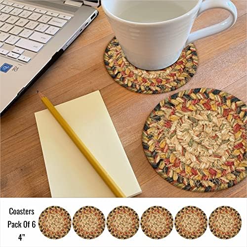 Homespice Kingston Braided Coasters for Country Decor, Round 4" Set of 6