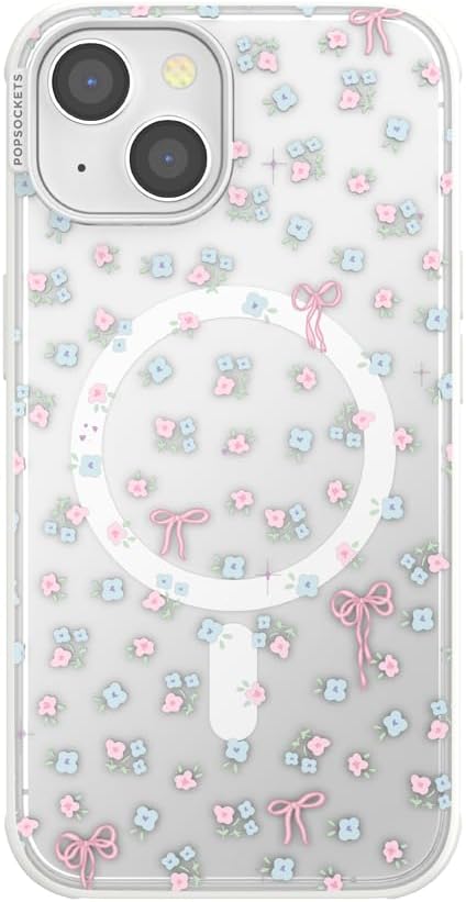 PopSockets iPhone 14 Phone Case with MagSafe, Wireless Charging Compatible, Bow - Bows & Blooms