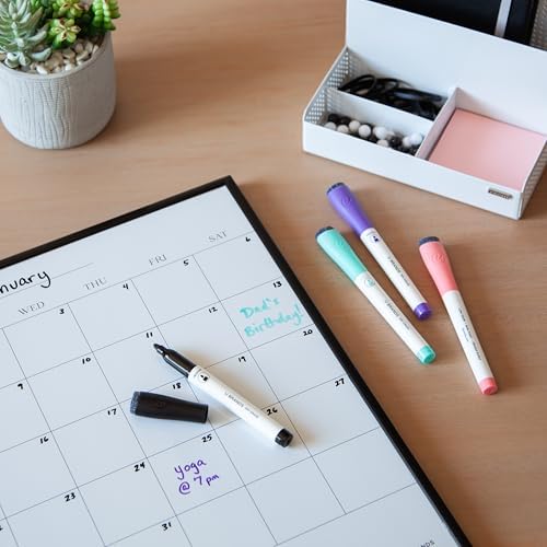 U Brands Fine Tip Dry Erase Markers with Eraser, Low Odor Whiteboard Markers Fine Tip, Assorted Bright Colors, Set of 8