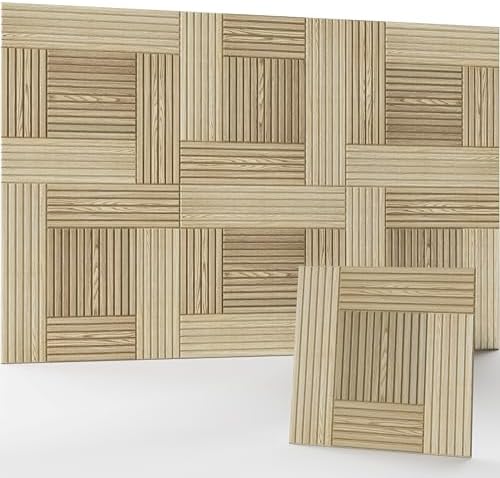 JaneTech 6 Pack Wood Acoustic Panels, Decorative Acoustic Wall Panels Sound Absorbing with Nano Glue for Recording Studio, Home Office, Conference Room, Loom Field, 23.62x23.62 Inches