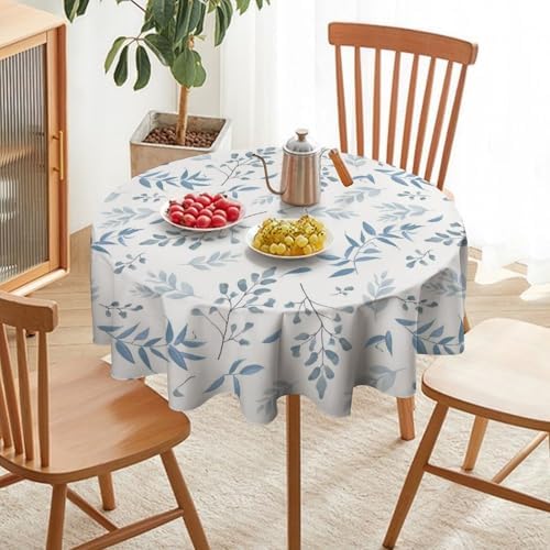 Blue Leaves Tablecloth, Summer Light Blue White Grey Leaves Fern Forest Herbs Plants Print Table Cloth for Indoor Outdoor Dining Table Party Picnic Decor, 70x70in