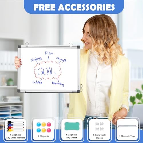 Double-Sided White Board Dry Erase Magnetic Whiteboard Wall 16x12 Silver