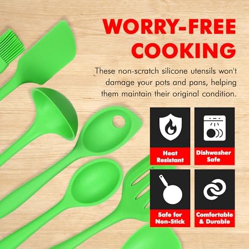 Chef Craft Premium Silicone Kitchen Tool and Utensil Set, 7 Piece, Green