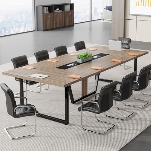 Tribesigns 8FT Conference Table, 94.49 L x 47.24 W x 29.53 H Inches Large Meeting Podcast Table for 10 People, Business Style Wooden Training Table with Strong Metal Frame for Office Conference