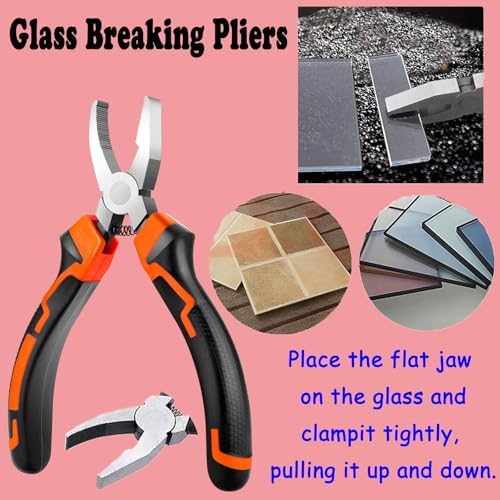 Glass Cutting Tool Kit with 8" Running Pliers with Curved Jaws, 6" Breaker Pliers, Glass Cutter 2-20mm, Replacement Blades, Screwdriver, Storage Bag for Stained Glass, Tiles, Mosaic