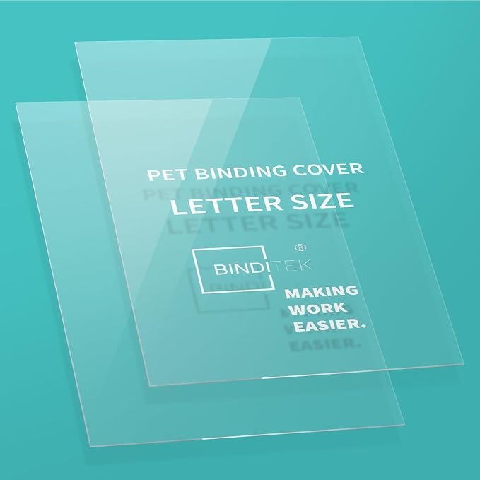 Binditek 7 Mil PET Binding Covers, 8.5 x 11 Inches, Ultra Clear, 100 Pack | Plastic PET Binding Covers, Letter Size, Ultra Clear, Square Corners, Unpunched, Ideal for Business Reports and Proposals