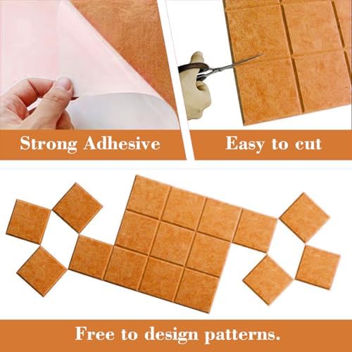 6 Packs Cork Board Felt Board Tiles, Bulletin Board 12"X12" with 30 Push Pins, Felt Board for Home Kitchen Office Decor, Self-Adhesive Corkboard Tiles for Walls School Message Display Board-Orange-2
