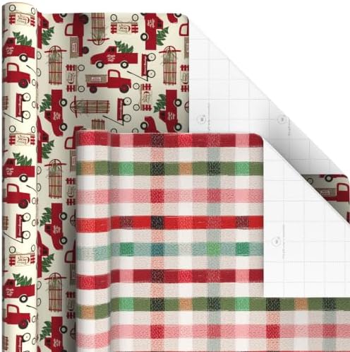 Hallmark Rustic Christmas Wrapping Paper, 6 Rolls (Plaid, Red Truck, Barn)