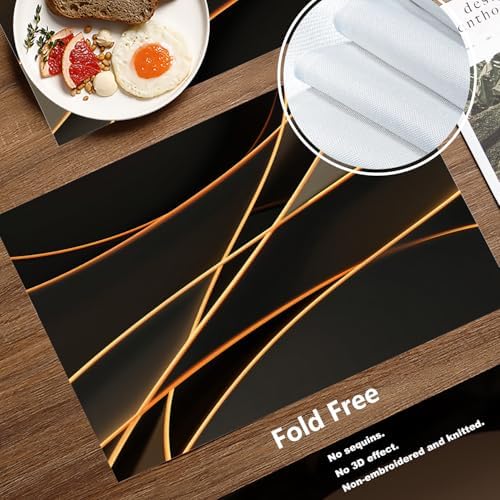 Batmerry Glowing Mocha Mousse Neon Lines Network Minimalism Linen Placemats Set of 4, Black Washable Table Mats for Kitchen Table Thickened Heat Insulation Dining Set Indoor Outdoor 12X18 in