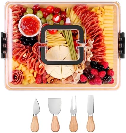 CAWIU Portable Charcuterie Board with Lid, Travel Cheese Board & Snack Tray