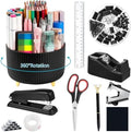 Office Supplies,School Supplies,Black Desk Accessories,Desk Organizer,Scissors,Stapler,Tape Dispenser,Binder Clips,Staples,Staple Remover,Sticky Notes,Clear Tape,Pen,Ruler,Best Gift,11pcs