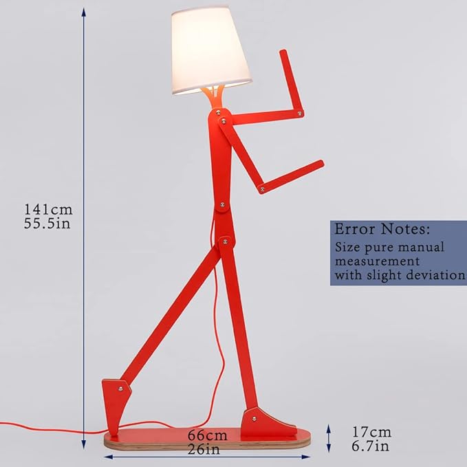 Cool Tall Wood Floor Lamp Corner Reading LED Bulb Included, Orange | Unique Design, Bedroom, Living Room, Office, Kids Bedside, Dorm, Decorative Standing Light, Creative Swing Arm
