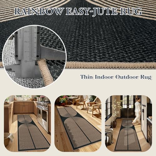 Lahome Enfys Modern Rainbow Kitchen Runner Rug, 2x8 Easy Jute Rug Runners for Hallways Entry Farmhouse Indoor Outdoor Carpet, Contemporary Washable Non Slip Runner for Laundry Room Porch