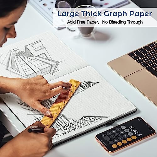 Graph Paper Notebook,Large 8.5 x 11 Hardcover Leather Journal for Women Men