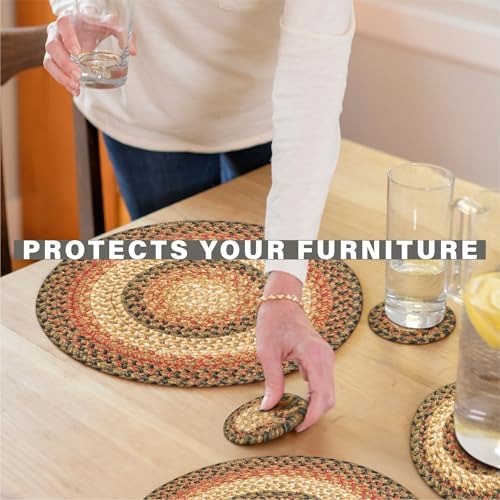 Homespice Russet Braided Placemats for Country Decor, Round 15" Set of 6