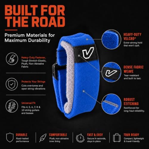 Gruv Gear Fret Wrap & Guitar Mute, Fretwrap for Acoustic, Electric & Bass | String Dampener Recording, Tapping & Practice Accessory (1 Pack, Large Blue, Fits 6 String Bass, 8 String Guitar)