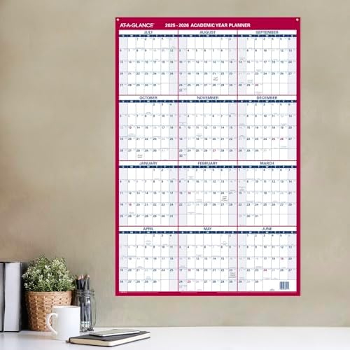 AT-A-GLANCE Erasable Calendar 2025-2026, Dry Erase Wall Planner, 24" x 36", Large, Academic & Regular Year, Double Sided, Vertical (PM210S28)