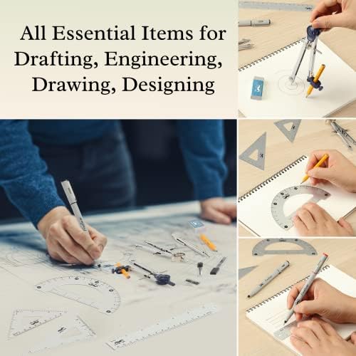Mr. Pen- Professional Geometry Set, 15 pcs, Drafting Tools with Protractor