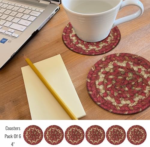 Homespice Apple Pie Braided Coasters for Country Decor, Round 4" Set of 6