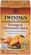 Twinings Orange & Cinnamon Spice Herbal Tea Individually Wrapped Bags, 20 Count (Pack of 1), Naturally Caffeine-Free, Enjoy Hot or Iced, 20 Teabags