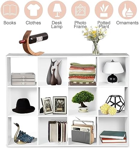 JupiterForce 12-Cube Storage Organizer, Bookcase, Cubical Storage Shelf, Cabinets Organizer, Unit Bookshelf with Back Panel for Living Room Bedroom, White