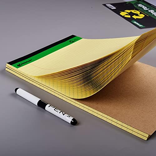 KAISA Yellow Legal Pads Writing Pads Recycled Paper 8.5"x11.75" Wide Ruled Perforated 50 sheets Hard Back Notepads 8-1/2"x 11-3/4" Writing Tablet Canary For Office Supplies (Canary 3pads)