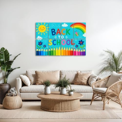 8 Pack Art Acoustic Panels Sound Absorbing Back to School Colorful Pencils Rainbow Sun Decorative Soundproof Wall Panels Self Adhesive for Home Recording Studios 48"x32"