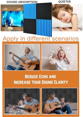 Sound Proof Foam Panels for Wall 48 Pack Acoustic Panels Sound Absorbing 1" X 12" X 12" Fire-Proofed Soundproofing Foam High Density Sound Dampening Panels for Room Studio Blue Black